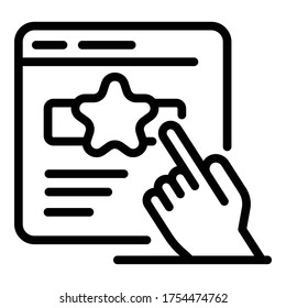 Finger application window icon. Outline finger application window vector icon for web design isolated on white background