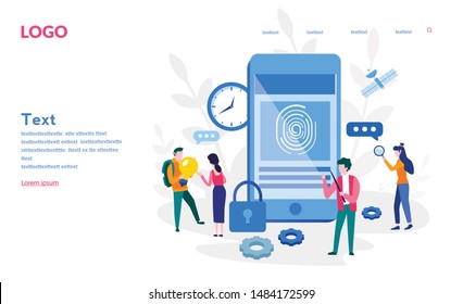 Finger Authentication, Fingerprint screening security system, 
fraud detection, Biometric access control, Vector illustration for web banner, infographics, mobile website. Landing page template. 