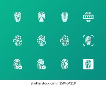 Finger authorization icons on green background. Vector illustration.