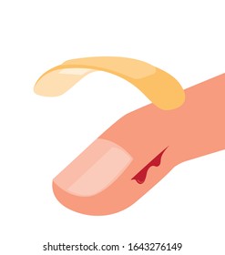 sangrado de los dedos con tiras de cisterna de la herida ilustración plana vector aislado en fondo blanco