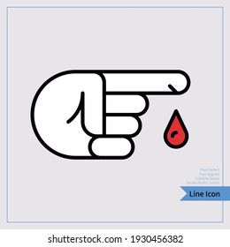 Finger blood drop solid icon. Hand with blood drop glyph style design. Thin line icon. professional, pixel-aligned, Pixel Perfect, Editable Stroke, Easy Scalablility. 8x, 256px.