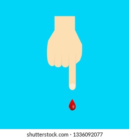 Finger with blood drop. Blood test  concept for lab and medicine in flat style design vector illustration