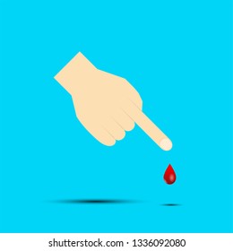 Finger with blood drop. Blood test  concept for lab and medicine in flat style design vector illustration