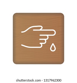Finger With Blood Drop Vector Icon. Linear Style Sign For Mobile Concept And Web Design. Blood Donation Symbol, Logo Illustration On Wooden Blocks Isolated On A White Background. Vector Illustration