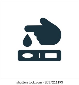 Finger Blood Test Silhouette Icon. Blood Sugar Analysis Pictogram. Research Of Level Glucose Glyph Icon. Tests Of Glycemia In Diabetes. Isolated Vector Illustration.