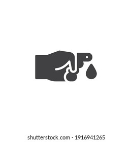 Icono vectorial de prueba de sangre del dedo. signo plano relleno para concepto móvil y diseño web. Icono de glifo de análisis de sangre de diabetes. Símbolo, ilustración del logotipo. Gráficos vectoriales