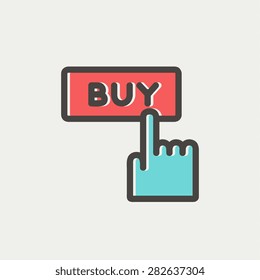 Finger to buy sign icon thin line for web and mobile, modern minimalistic flat design. Vector icon with dark grey outline and offset colour on light grey background.