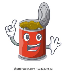 Finger canned food on the tablecloth cartoon