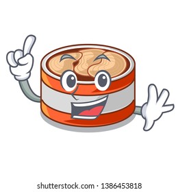Finger canned tuna in cartoon kitchen cabinet
