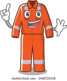 Finger character work overalls hanging on door