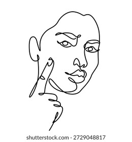 Finger to cheek one line drawing. Finger to cheek single line illustration. Finger to cheek minimalist line art. Finger to cheek vector art