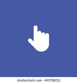 Finger click, hand icon. Vector symbol isolated on purple background. Flat object. Click here. Go forth hither. Web development. Computer programs. Sign emblem. Image element. to point fingers. EPS 10