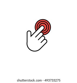 Finger click, hand icon. Vector symbol isolated on white background. Flat object. Click here. Go forth hither. Web development. Computer programs. Sign emblem. Image element. to point fingers. Button