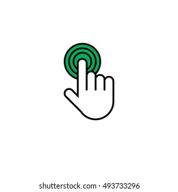 Finger click, hand icon. Vector symbol isolated on white background. Flat object. Click here. Go forth hither. Web development. Computer programs. Sign emblem. Image element. to point fingers. Button