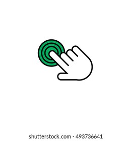 Finger click, hand icon. Vector symbol isolated on white background. Flat object. Click here. Go forth hither. Web development. Computer programs. Sign emblem. Image element. to point fingers. Button