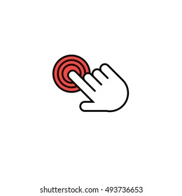 Finger click, hand icon. Vector symbol isolated on white background. Flat object. Click here. Go forth hither. Web development. Computer programs. Sign emblem. Image element. to point fingers. Button