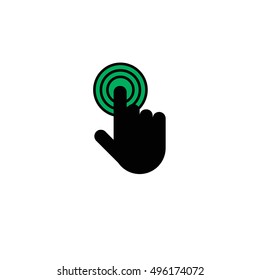 Finger click, hand icon. Vector symbol isolated on white background. Flat object. Click here. Go forth hither. Web development. Computer programs. Sign emblem. Image element. to point fingers. Button