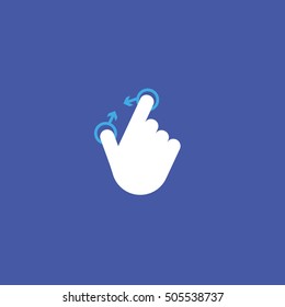 Finger click, hand icon. Vector symbol isolated on purple background. Flat object. Click here. Go forth hither. Web development. Computer programs. Sign emblem. Image element. To point fingers. Touch