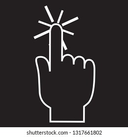Finger click icon isolated on black background. Trendy flat finger click icon for web site, app, label, banner, sticker, design template and logo. Business concept, vector illustration