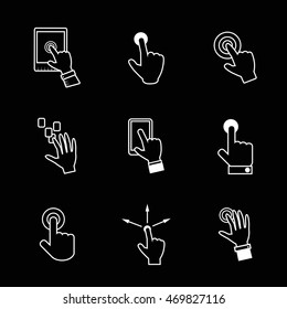 Finger Click Icons Set - Isolated On Black Background. Vector Illustration, Graphic Design. Concept For Web, Websites, Print Material 
