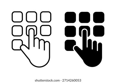 Teclado del Hacer clic de dedos introducir pin, código, Contraseña, patrón, autocompletar, deslizar, huellas dactilares, bloquear, desbloquear, Vector de conjunto de iconos de clave de paso. Cursor del puntero сicono del ratón del ordenador. Haga clic en el cursor, iconos de Hacer clic de mano. 