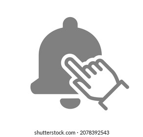 Finger click the notification bell icon. Subscribe button, bell notification symbol.