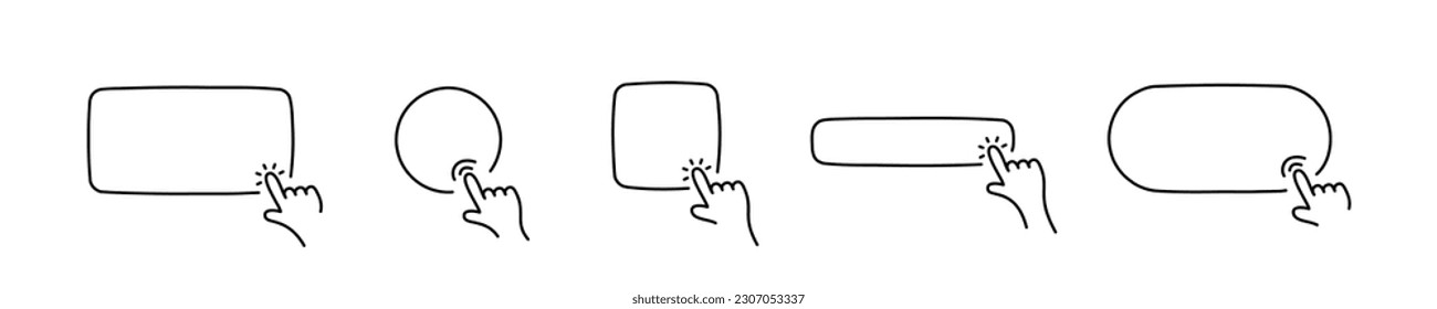 Finger click on different squares set line icon illustration