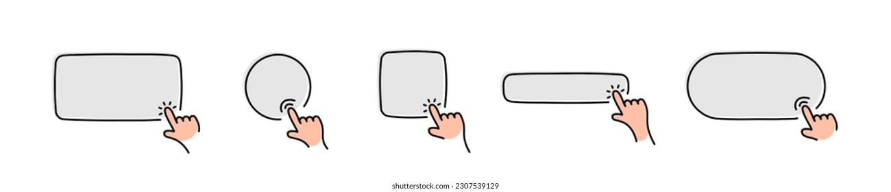 Finger click on different squares set line icon illustration