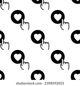 Finger click on heart. Hand pressing like heart button, seamless pattern. Vector Illustration