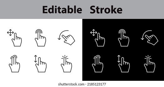 Finger Click Simple Set of Gesture Related Vector Line Icons. Contains such Icons as Zoom, Move, Tap and more. Editable Stroke. Pixel Perfect.