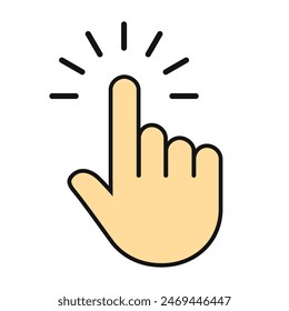 Finger click vector linear icon isolated on white background. Simple flat illustration of human hand and clicking index finger.