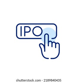 Finger clicking IPO button. Pixel perfect, editable stroke line art icon