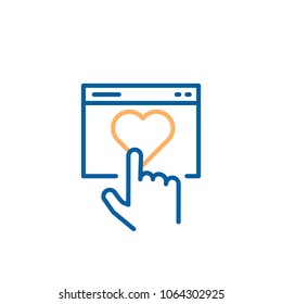 Finger clicking on heart. Vector thin line icon design for concepts of online dating or customer satisfaction