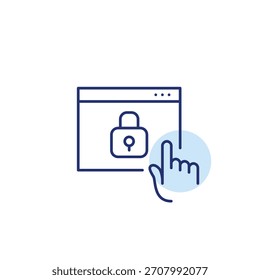 Finger clicking on lock at browser. Secure web page. Pixel perfect, editable stroke vector icon