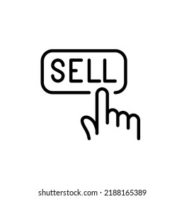 Finger clicking on sell button. Pixel perfect, editable stroke line icon