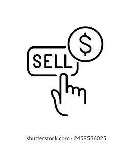 Finger clicking on sell button with dollar symbol. Stock trading or currency exchange sell order. Pixel perfect icon