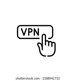 Finger clicking on VPN button. Pixel perfect, editable stroke icon