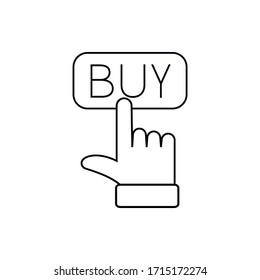 Finger clicks on buy button outline icon. Simple linear element illustration. Isolated line Finger clicks on buy button icon on white background. Can be used for web, mobile and UI.