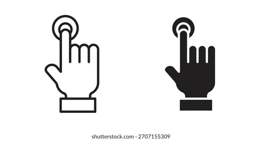 Icono de control de dedo en un diseño de Vector de trazo negro y versión sólida plana sobre fondo blanco
