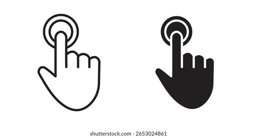 Símbolo del icono del control del dedo fijado en línea negra e iconos planos