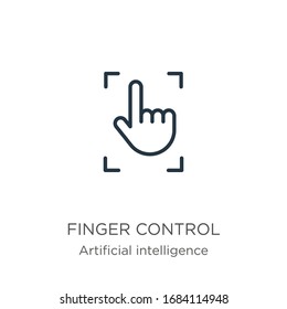 Finger control icon. Thin linear finger control outline icon isolated on white background from augmented reality collection. Line vector sign, symbol for web and mobile