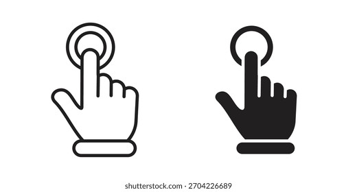Fingersteuersymbol in dünnen Strich und flachen Stil.