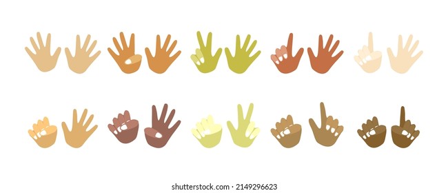 Finger counting kit for mental math school, math course, creative kids. Palms of different colors, different races. Finger counting. Math. Modern design vector illustration concept for website design.