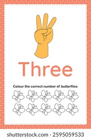 Finger counting maths worksheets for children to learn and colour