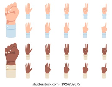 Finger Counting. A Set Of Hands With Counts On The Fingers From One To Five Vector Illustration.