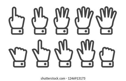 finger counting thin line icon set,vector and illustration