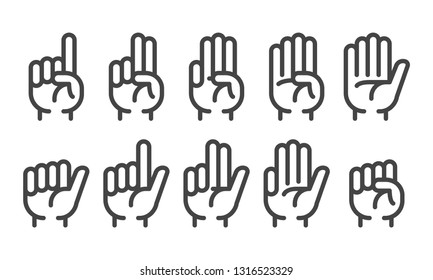 finger counting thin line icon set,vector and illustration