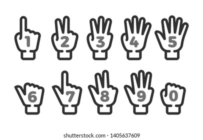 finger counting thin line icon set,vector and illustration