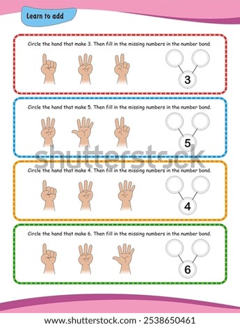 Finger counting worksheet, Learn to add, Adding skills, Young children, Nursery kids, Kindergarten, Addition activity worksheet. Mathematics,