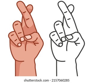 Finger crossed vector cartoon illustration isolated on a white background.